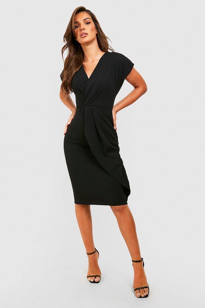 Womens Wrap Front Midi Dress - Black - 8, Black