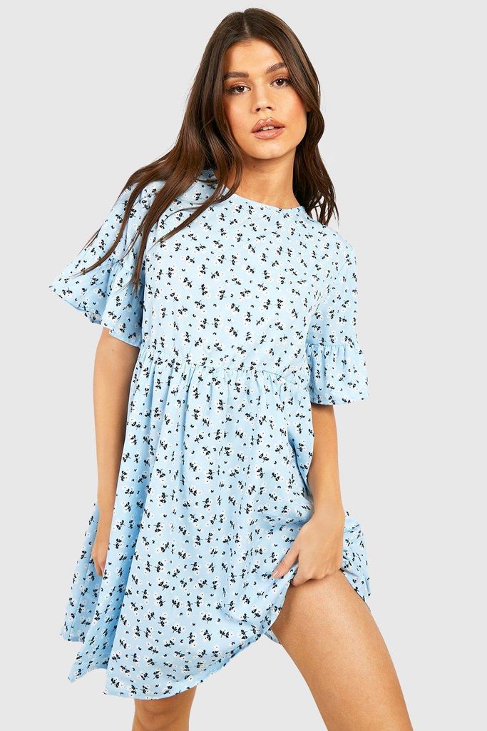 Womens Woven Ditsy Floral Smock Dress - Blue - 8, Blue
