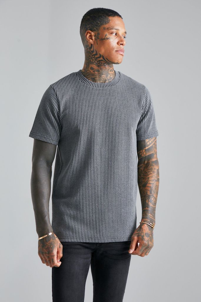 Men's Smart Slim Fit Tonal Jacquard T-Shirt - Grey - S, Grey