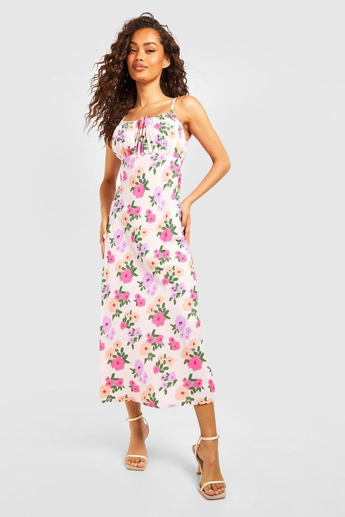 Womens Floral Strappy Midi Dress - Pink - 8, Pink