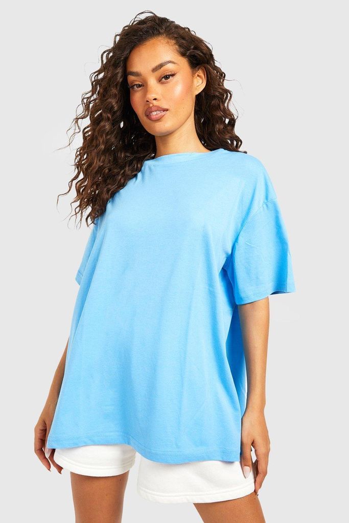 Womens Oversized Drop Shoulder Cotton Tshirt - Blue - 6, Blue