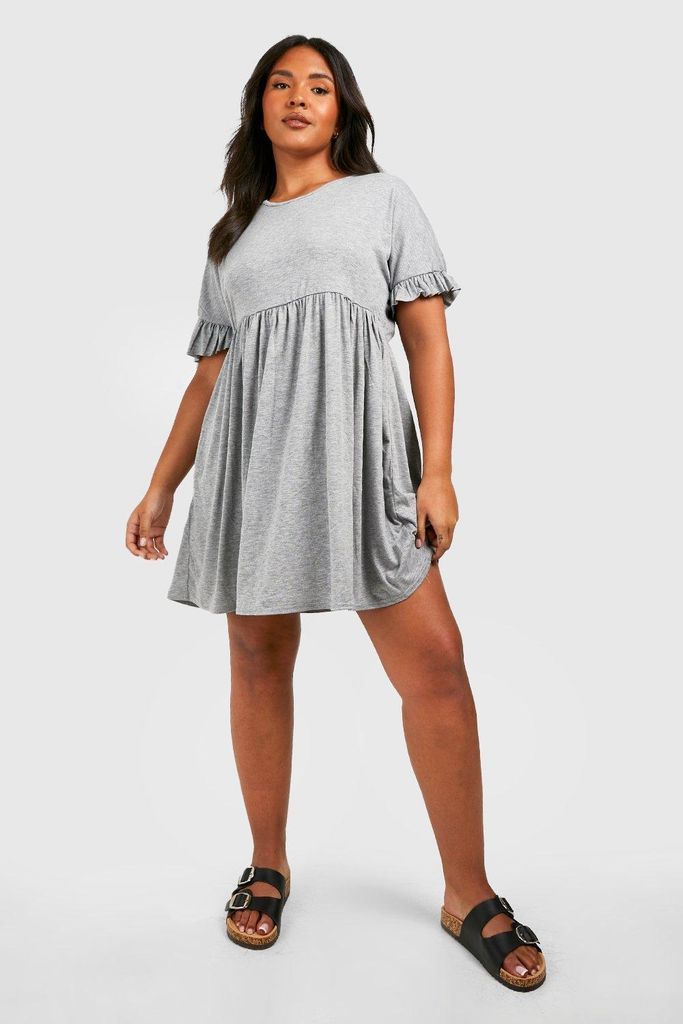Womens Plus Ruffle Smock Dress - Grey - 16, Grey