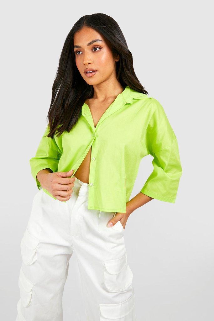 Womens Petite Cropped Boxy Poplin Shirt - Green - 6, Green