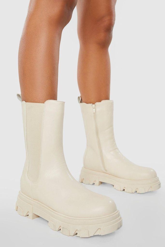 Womens Wide Fit Tab Detail Chelsea Boots - Cream - 6, Cream