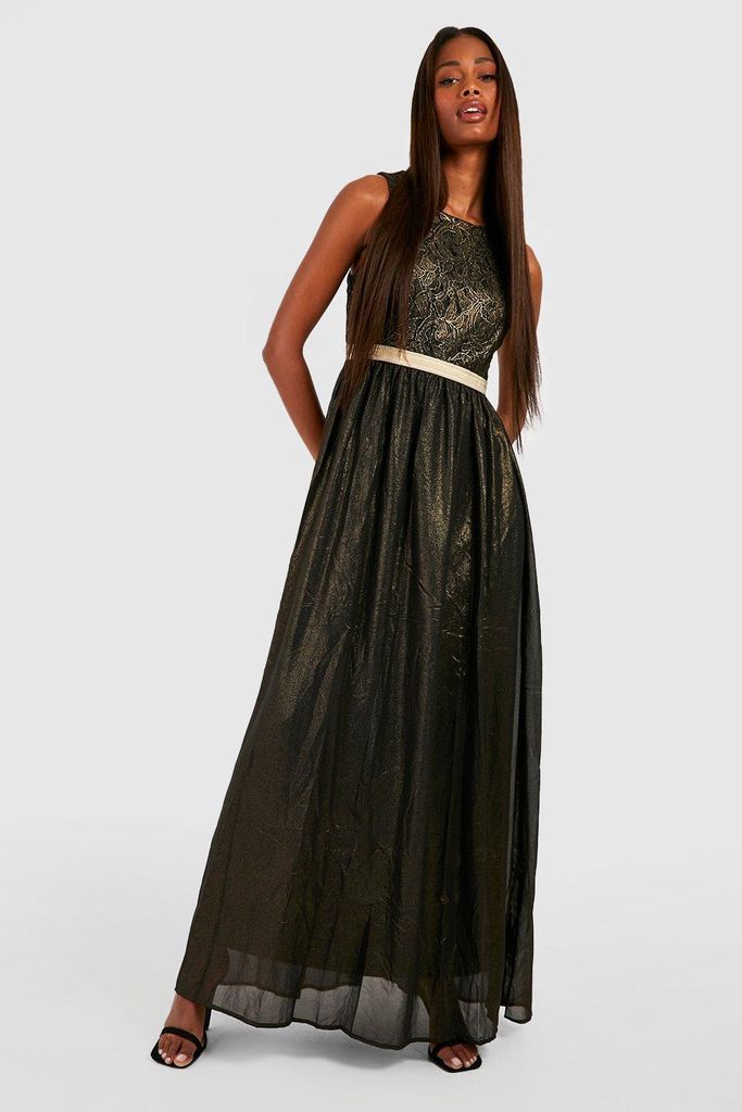 Womens Boutique Lace & Metallic Maxi Dress - Black - 8, Black