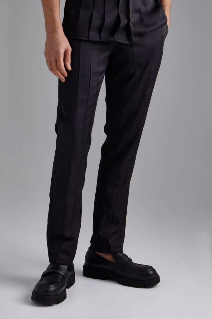 Men's Slim Fit Smart Pleated Trousers - Black - M, Black