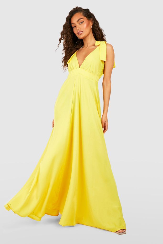 Womens Tie Shoulder Plunge Maxi Dress - Yellow - 8, Yellow