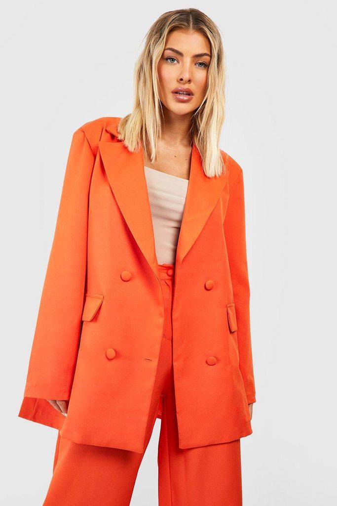 Womens Double Breasted Relaxed Fit Tailored Blazer - Orange - 8, Orange