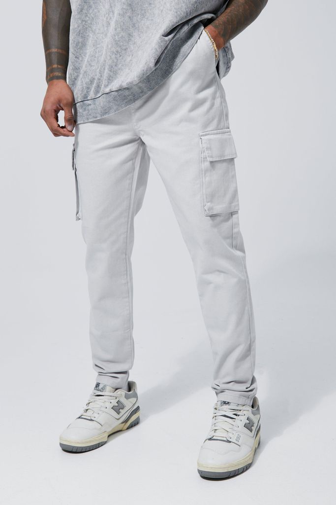 Men's Elastic Waist Skinny Fit Cargo Trouser - Grey - Xs, Grey