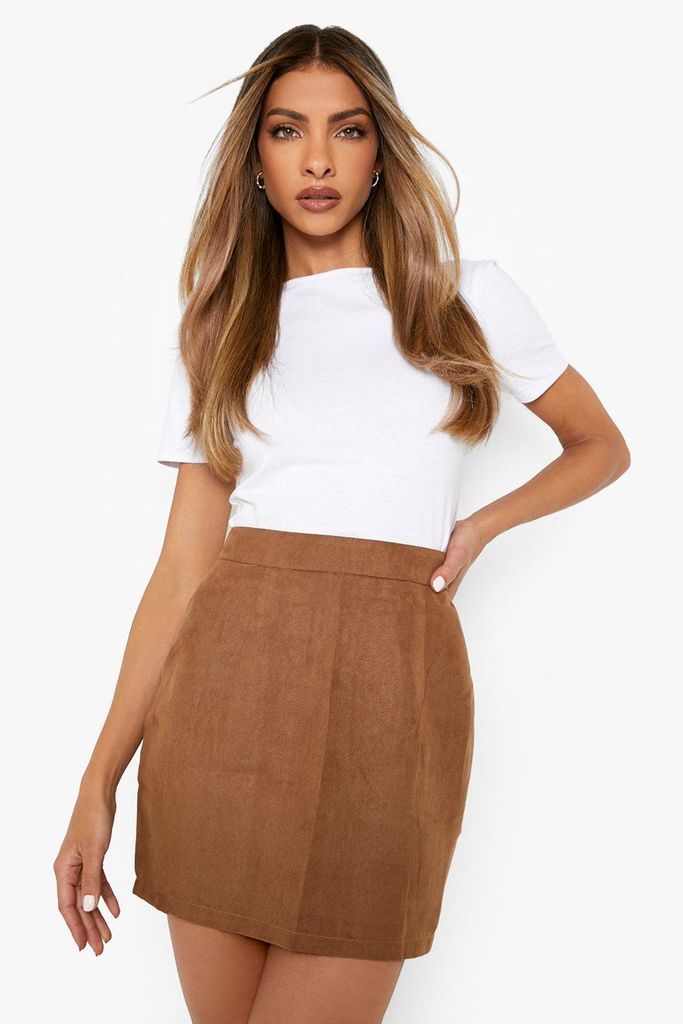 Womens Woven Soft Suedette A Line Mini Skirt - Brown - 6, Brown