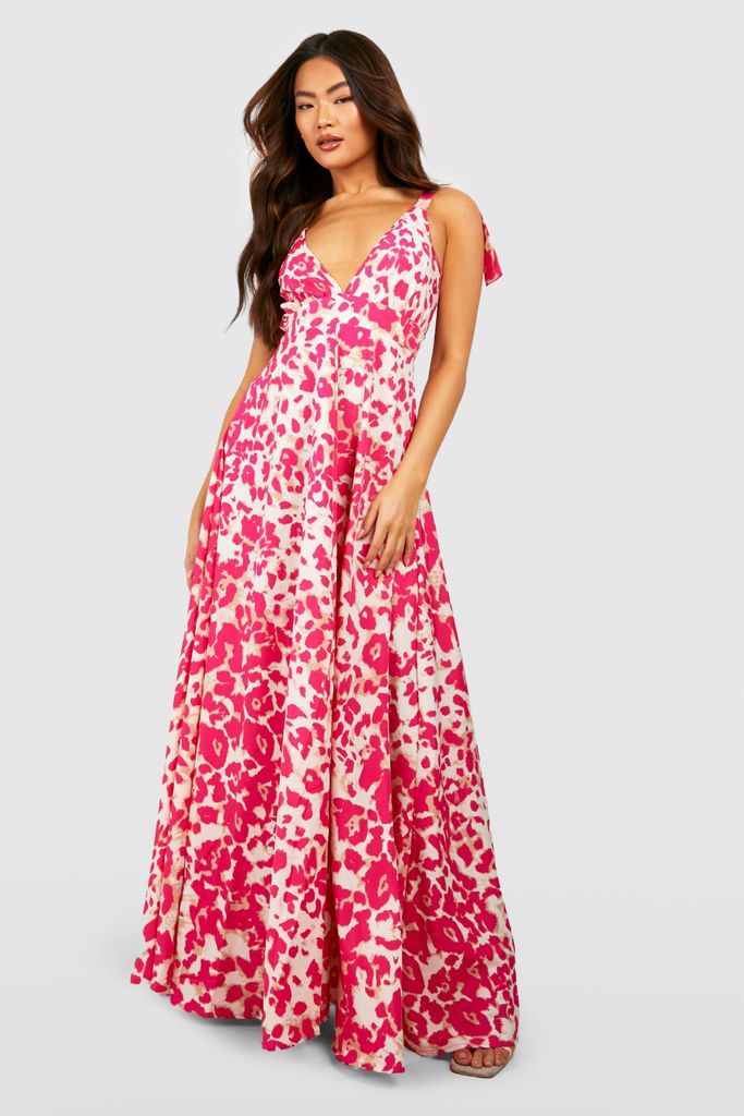 Womens Animal Tie Shoulder Plunge Maxi Dress - Pink - 8, Pink