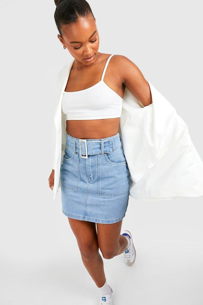 Womens Tall Cargo Belted Denim Mini Skirt - White - 6, White