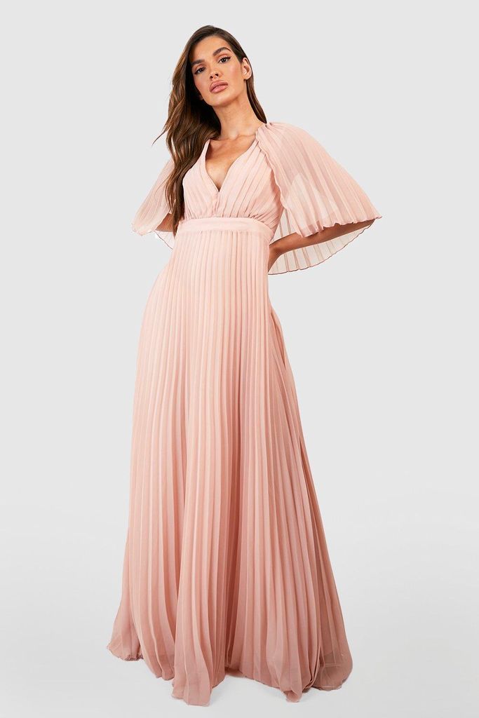 Womens Pleated Cape Detail Bridesmaid Maxi Dress - Pink - 8, Pink