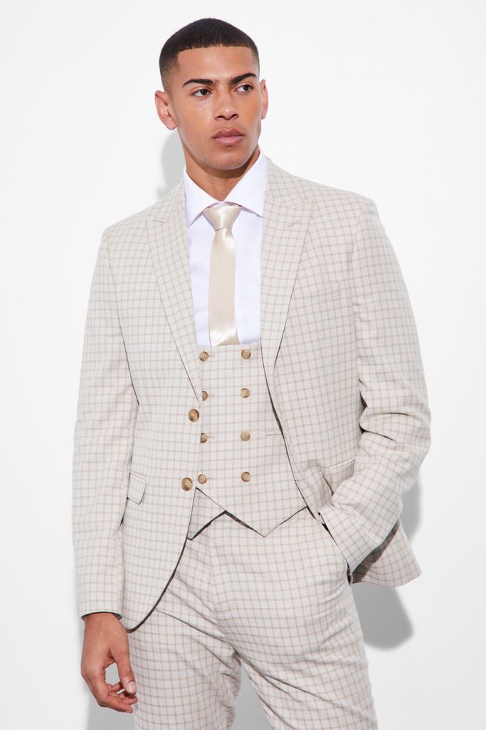 Men's Slim Single Breasted Check Suit Jacket - Beige - 34, Beige