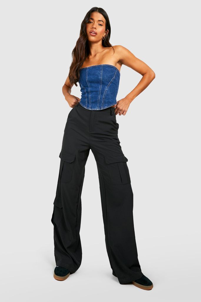 Womens Tall Pocket Detail High Waisted Wide Leg Cargo Trousers - Black - 6, Black