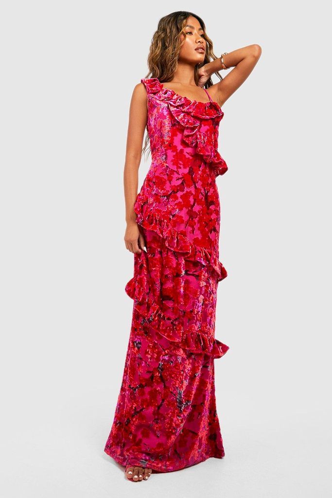Womens Devore Ruffle Maxi Dress - Pink - 8, Pink