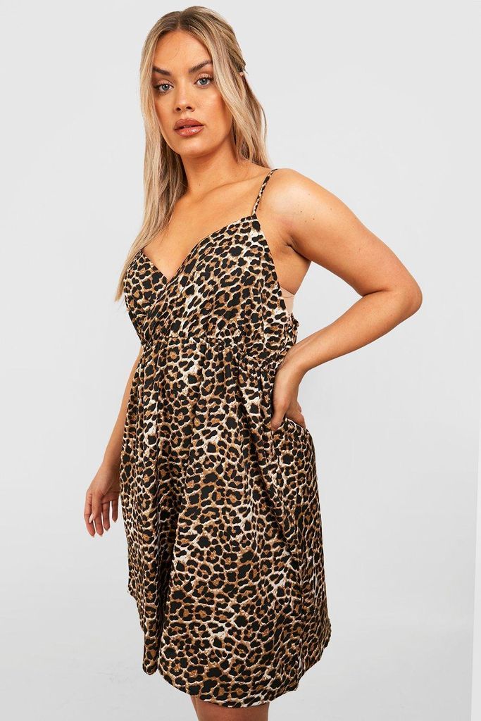 Womens Plus Leopard Strappy Sundress - Multi - 16, Multi