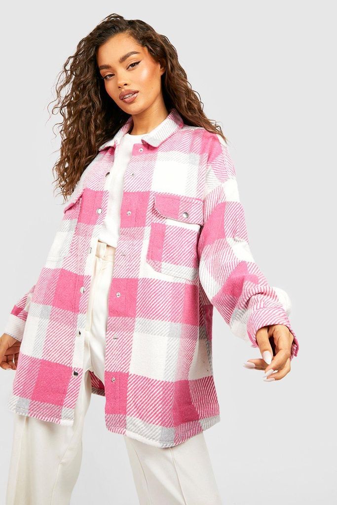 Womens Check Oversized Shacket - Pink - 8, Pink