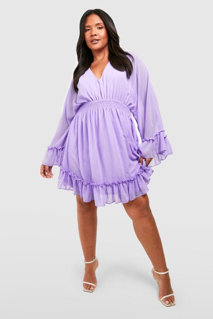 Womens Plus Wrap Extreme Sleeve Smock Dress - Purple - 16, Purple