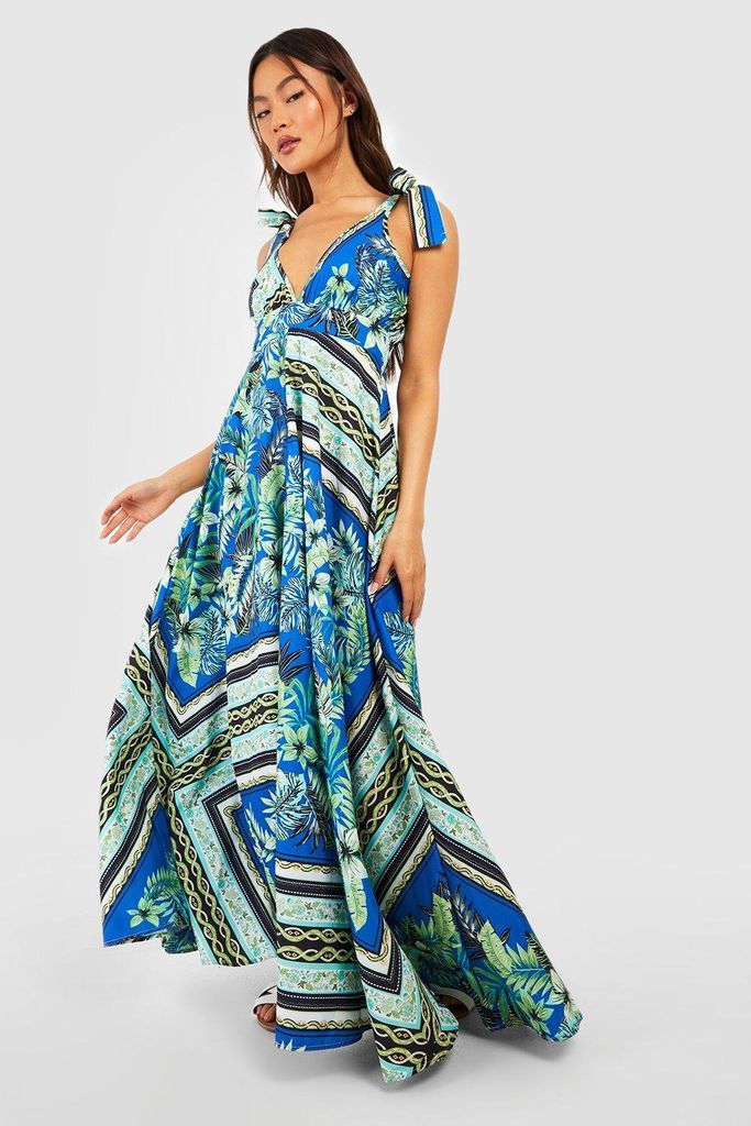 Womens Palm Print Maxi Dress - Blue - 8, Blue