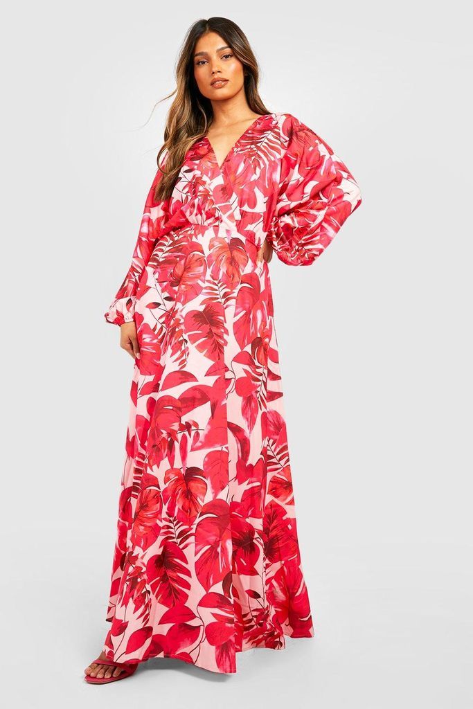 Womens Palm Print Wrap Maxi Dress - Pink - 8, Pink