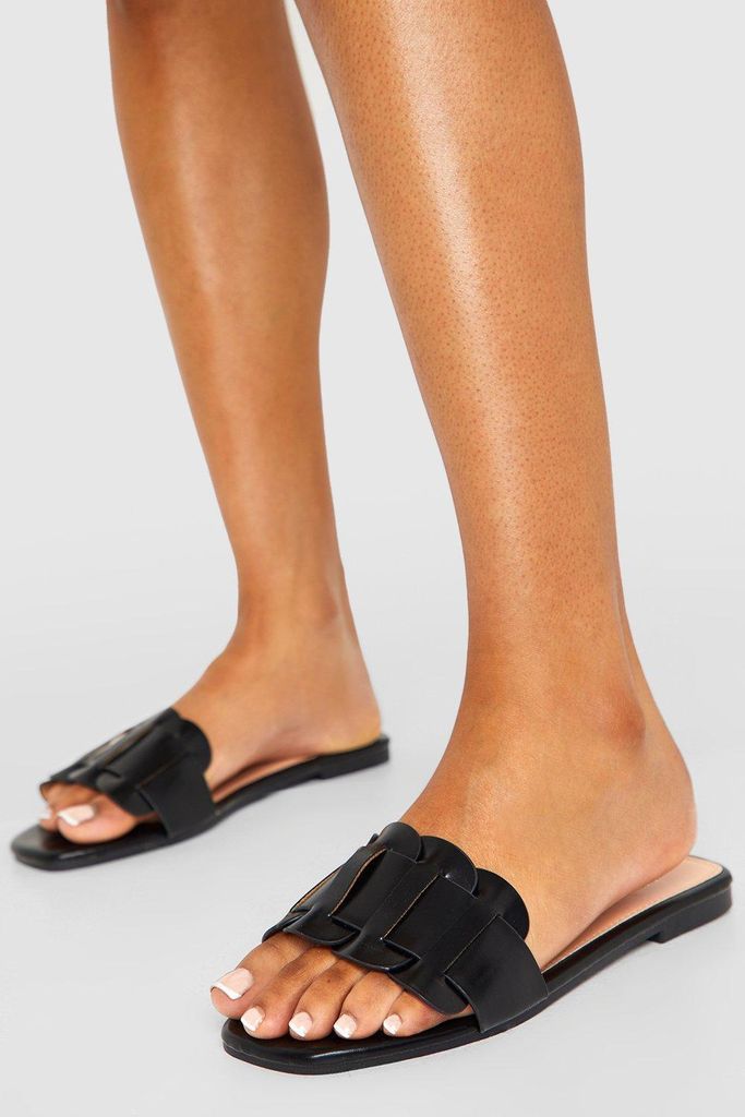 Womens Woven Slip On Mule Sandals - Black - 3, Black