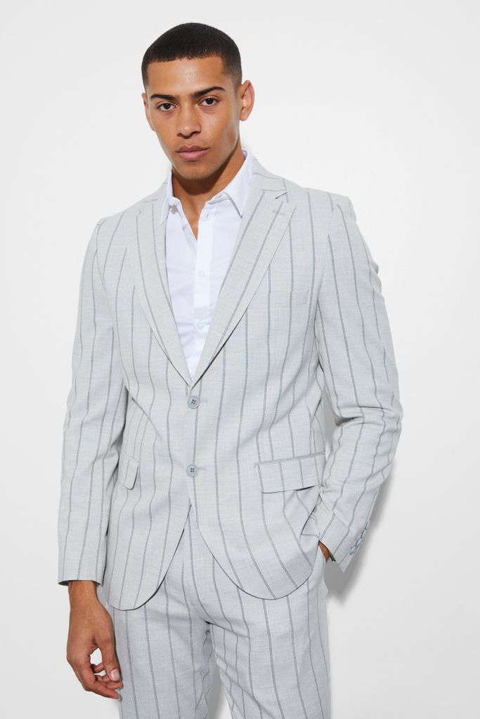 Men's Slim Single Breasted Striped Suit Jacket - Grey - 34, Grey