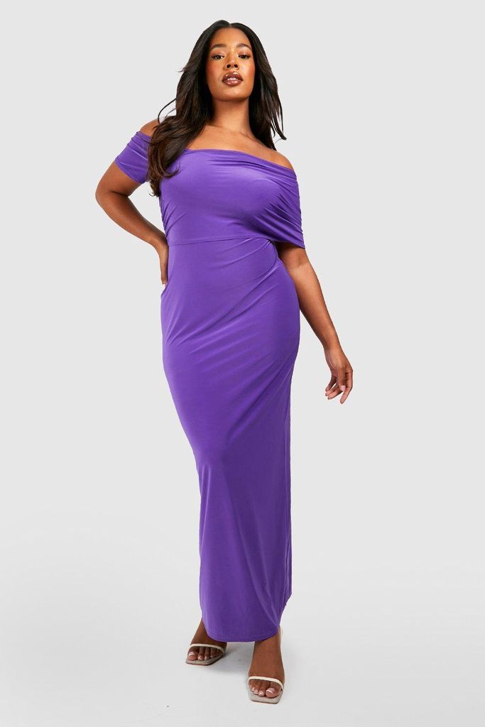 Womens Plus Slinky Ruched Wrap Maxi Dress - Purple - 16, Purple