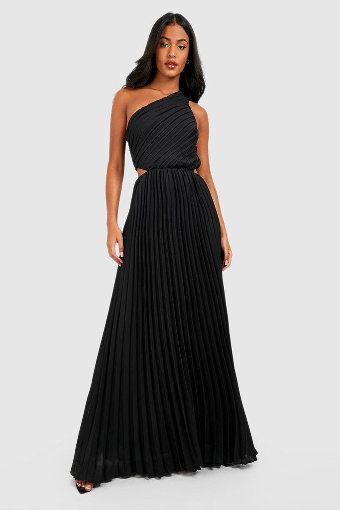 Womens Tall One Shoulder Pleated Maxi Dress - Black - 10, Black