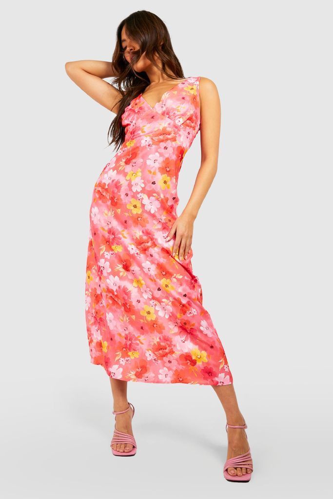 Womens Floral Plunge Midaxi Dress - Pink - 8, Pink