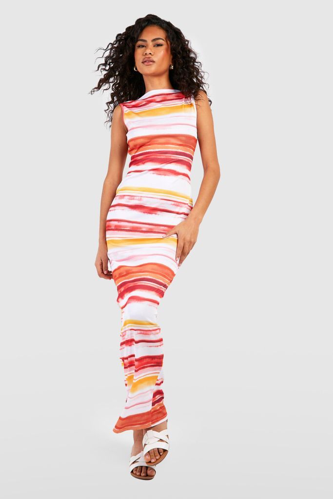 Womens Stripe Tie Dye Maxi Dress - Orange - 8, Orange