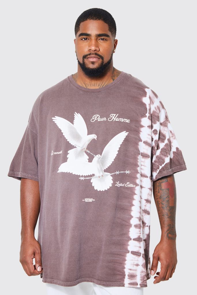 Men's Plus Overdyed Bleached Graphic T-Shirt - Brown - Xxl, Brown