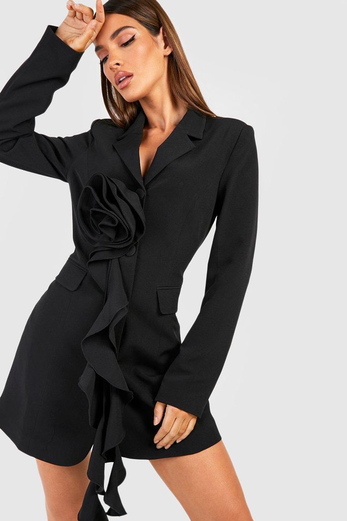 Womens Rose Detail Blazer Dress - Black - 8, Black