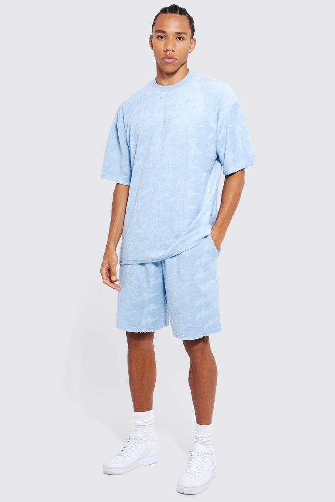 Men's Tall Oversized Debossed Man T-Shirt Short Set - Blue - S, Blue