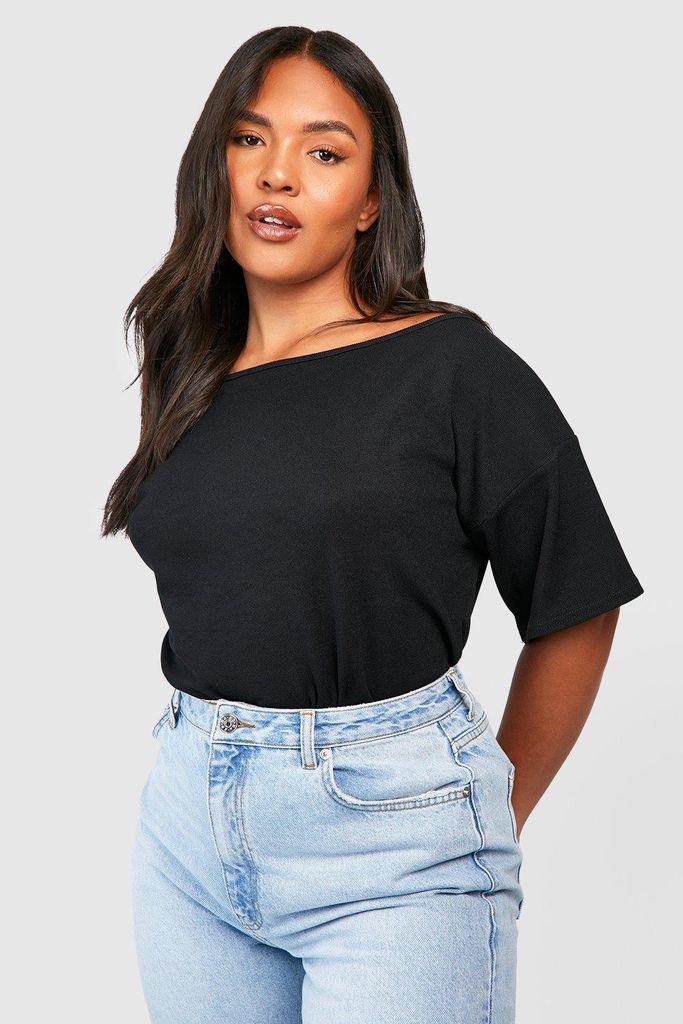 Womens Plus Drop Shoulder Oversized T-Shirt - Black - 22, Black