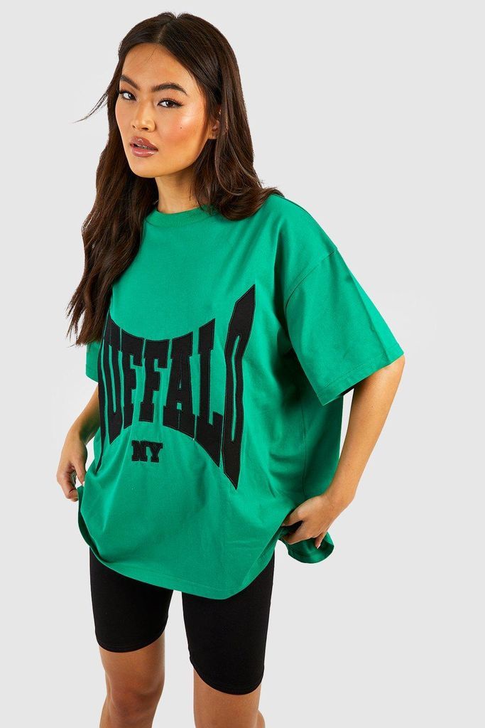 Womens Buffalo Applique Oversized T-Shirt - Green - S, Green