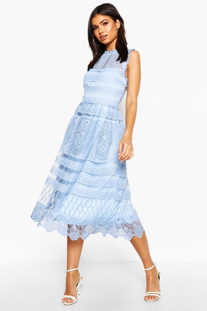 Womens Boutique Lace Skater Bridesmaid Dress - Blue - 8, Blue