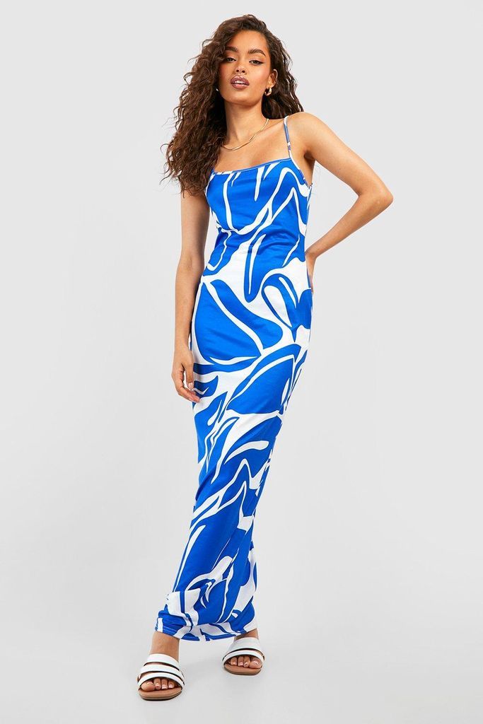 Womens Abstract Print Strappy Maxi Dress - Blue - 8, Blue