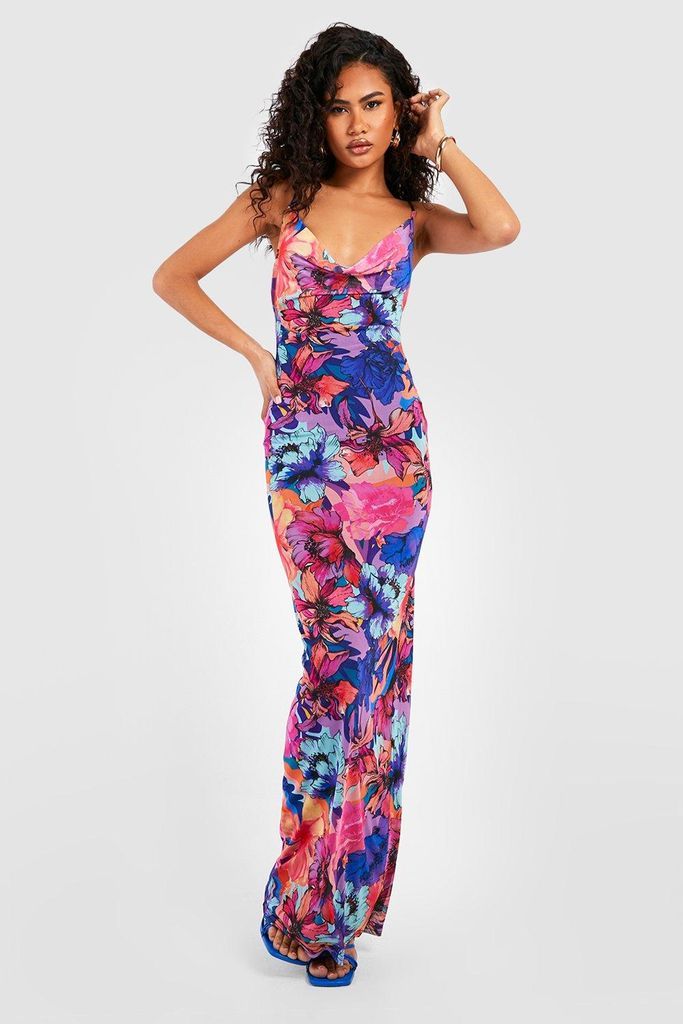 Womens Strappy Floral Printed Mesh Maxi Dress - Multi - 8, Multi