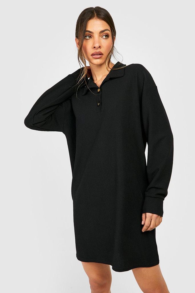 Womens Textured Collared Button Jumper Dress - Black - 8, Black