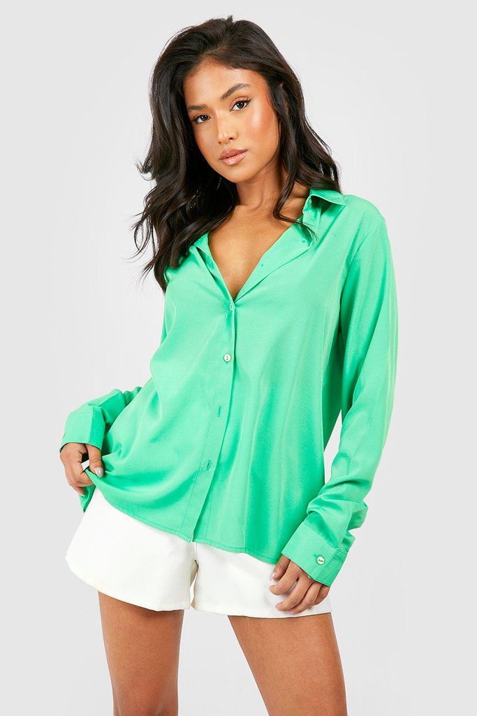 Womens Petite Woven Long Sleeve Shirt - Green - 6, Green