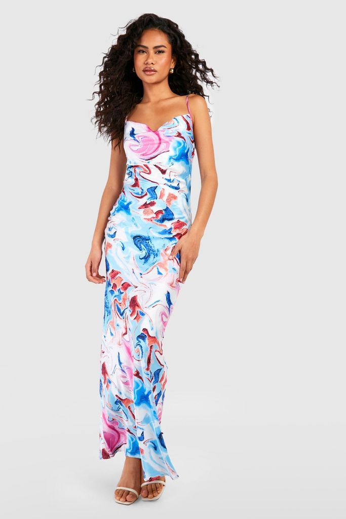 Womens Marble Printed Strappy Maxi Dress - Pink - 8, Pink