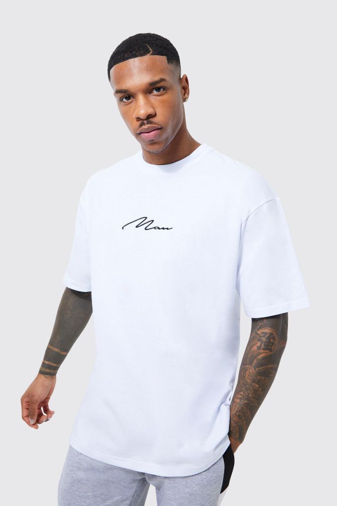 Men's Man Signature Oversized Crew Neck T-Shirt - White - Xs, White