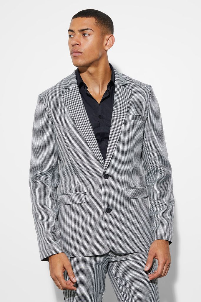 Men's Skinny Single Breasted Dogstooth Suit Jacket - Black - 34, Black