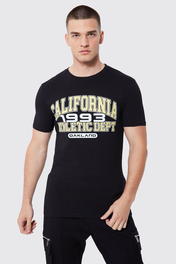 Men's Tall Muscle Fit California Varsity T-Shirt - Black - S, Black