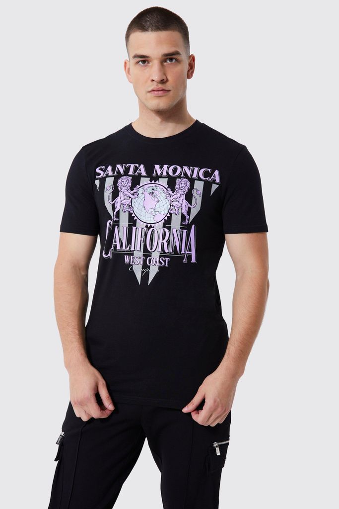 Men's Tall Muscle Fit Santa Monica Graphic T-Shirt - Black - S, Black