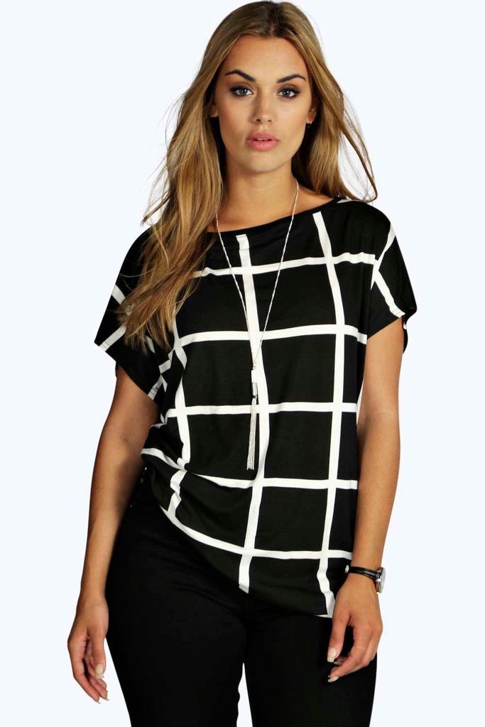 Womens Plus Grid Print Oversized T-Shirt - Multi - 24, Multi