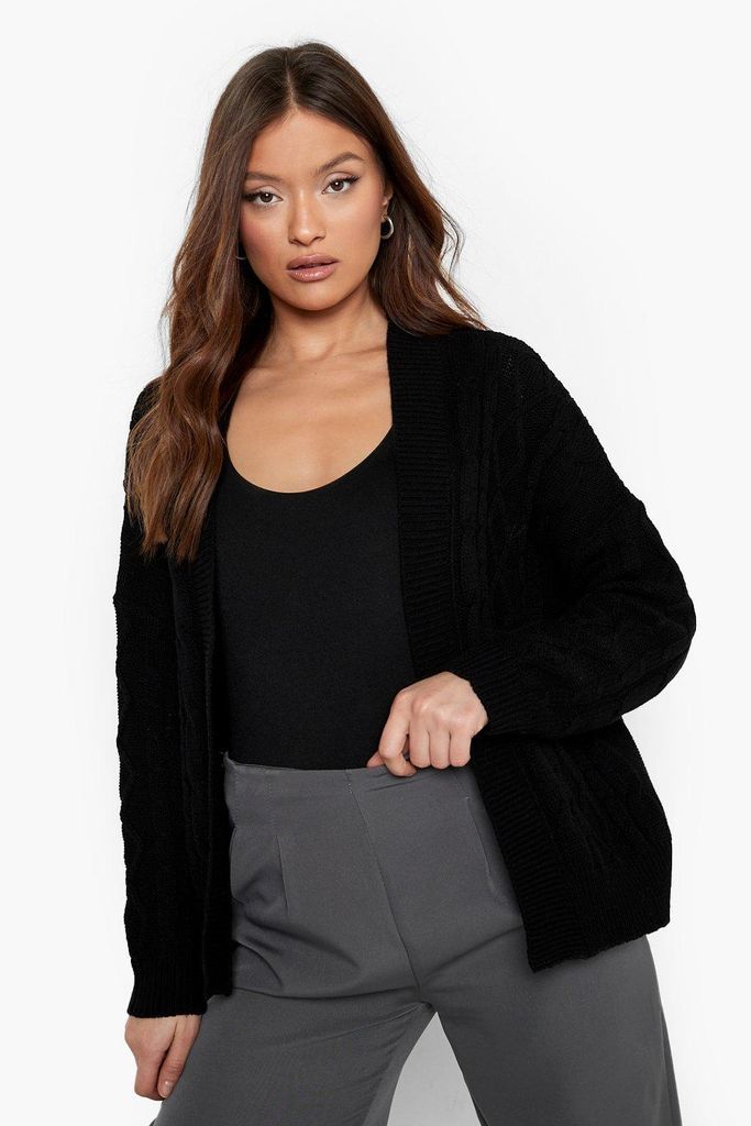 Womens Cable Knit Cropped Cardigan - Black - M, Black