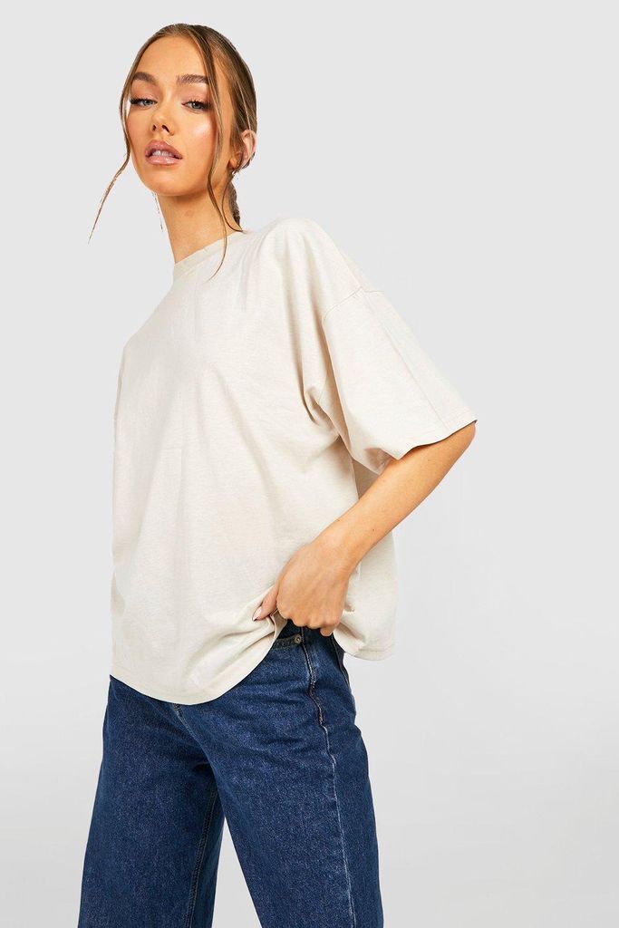 Womens Boxy Fit Cotton Tshirt - Beige - Xl, Beige