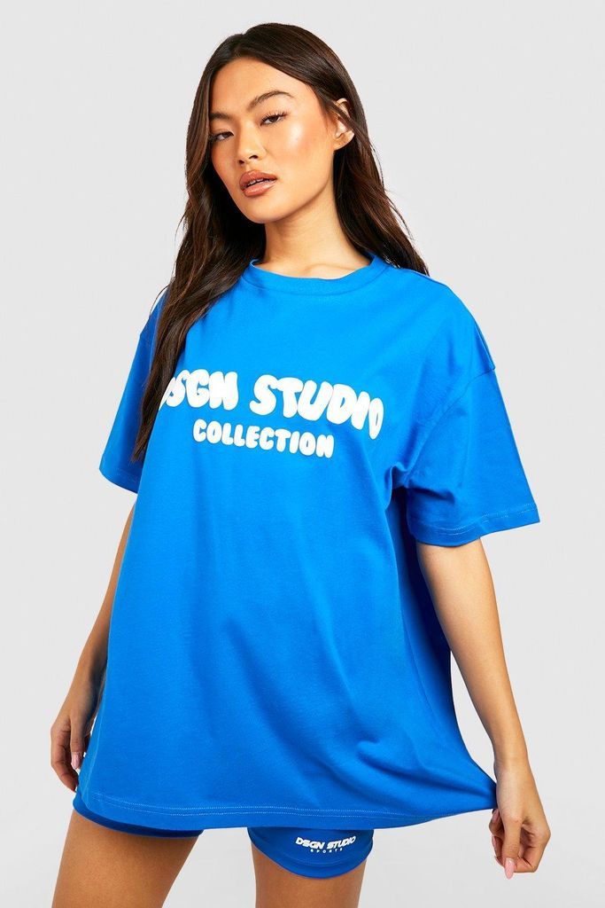 Womens Bubble Print Slogan Oversized T-Shirt - Blue - S, Blue